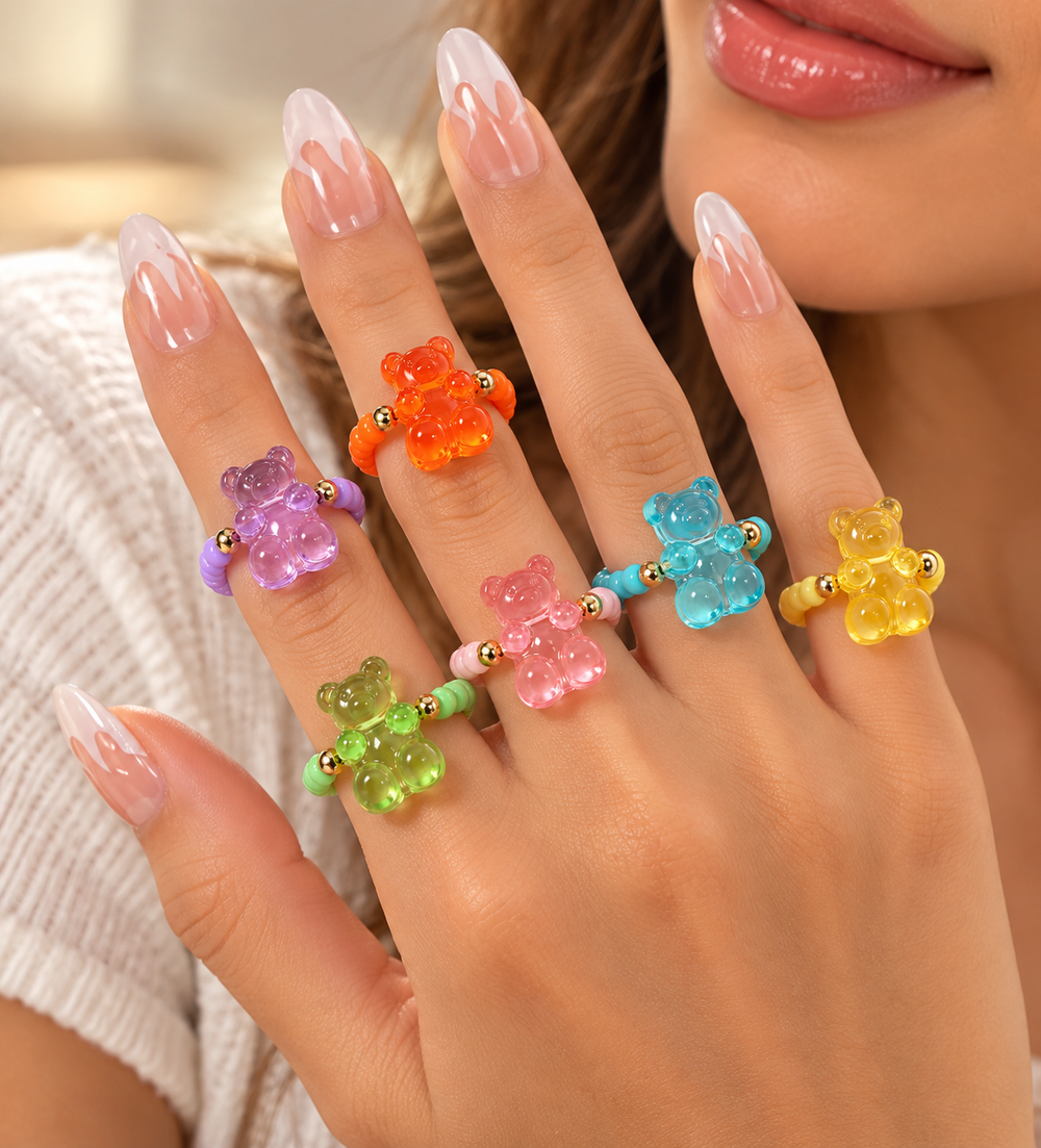Resin Teddy Bear Charm Ring