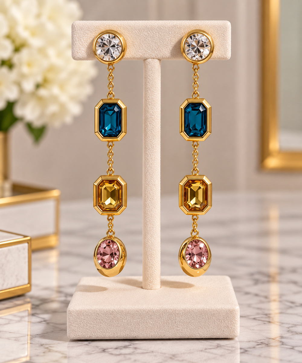 Gold-Tone Geometric Stainless Steel Long Earrings
