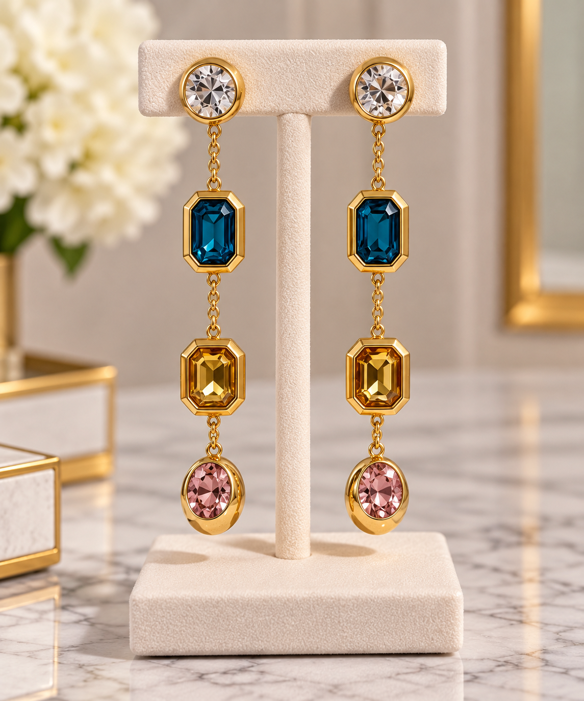 Gold-Tone Geometric Stainless Steel Long Earrings