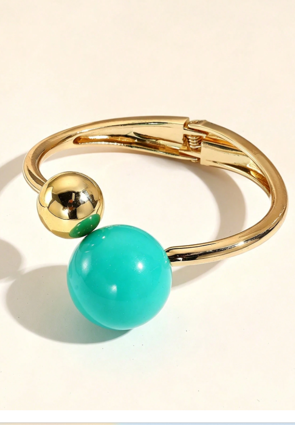 Gold-Plated Double-Ball Bracelet — Green