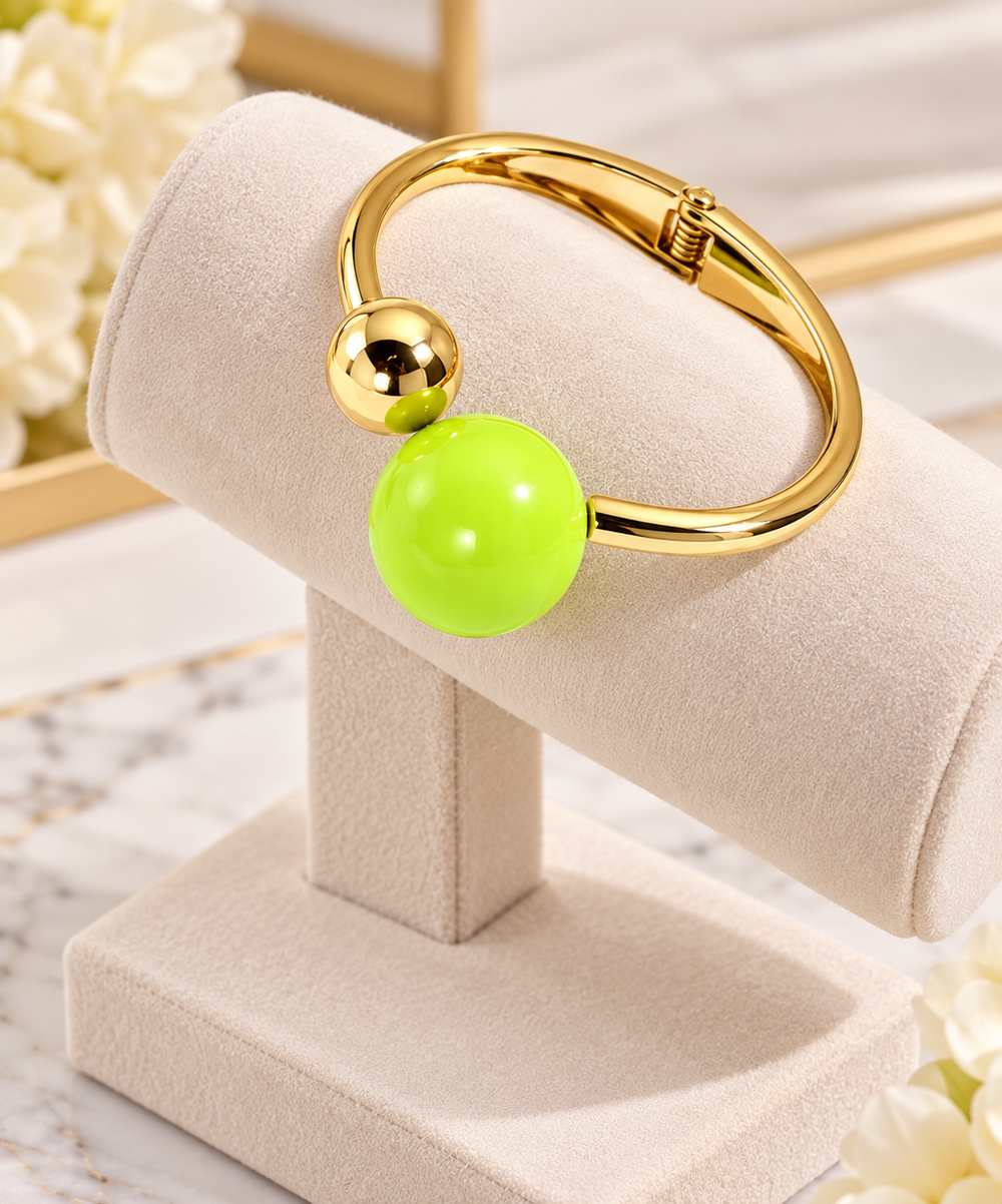 Gold-Plated Double-Ball Bracelet — Green