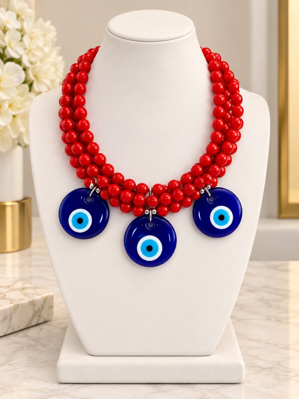 Layered Glass-Eye Bead Choker Necklace