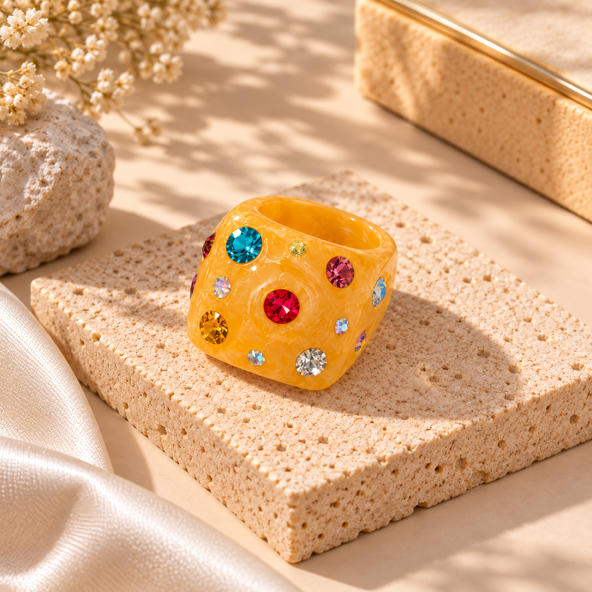 Rhinestone Geometric Resin Ring