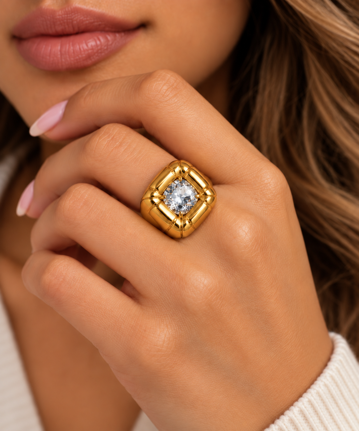 18K Gold-Plated Stainless Steel Gem Ring