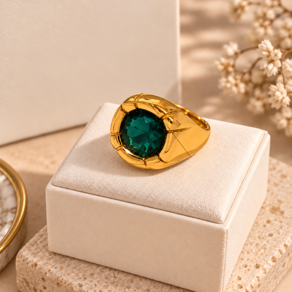 18K Gold-Plated Stainless Steel Gem Ring