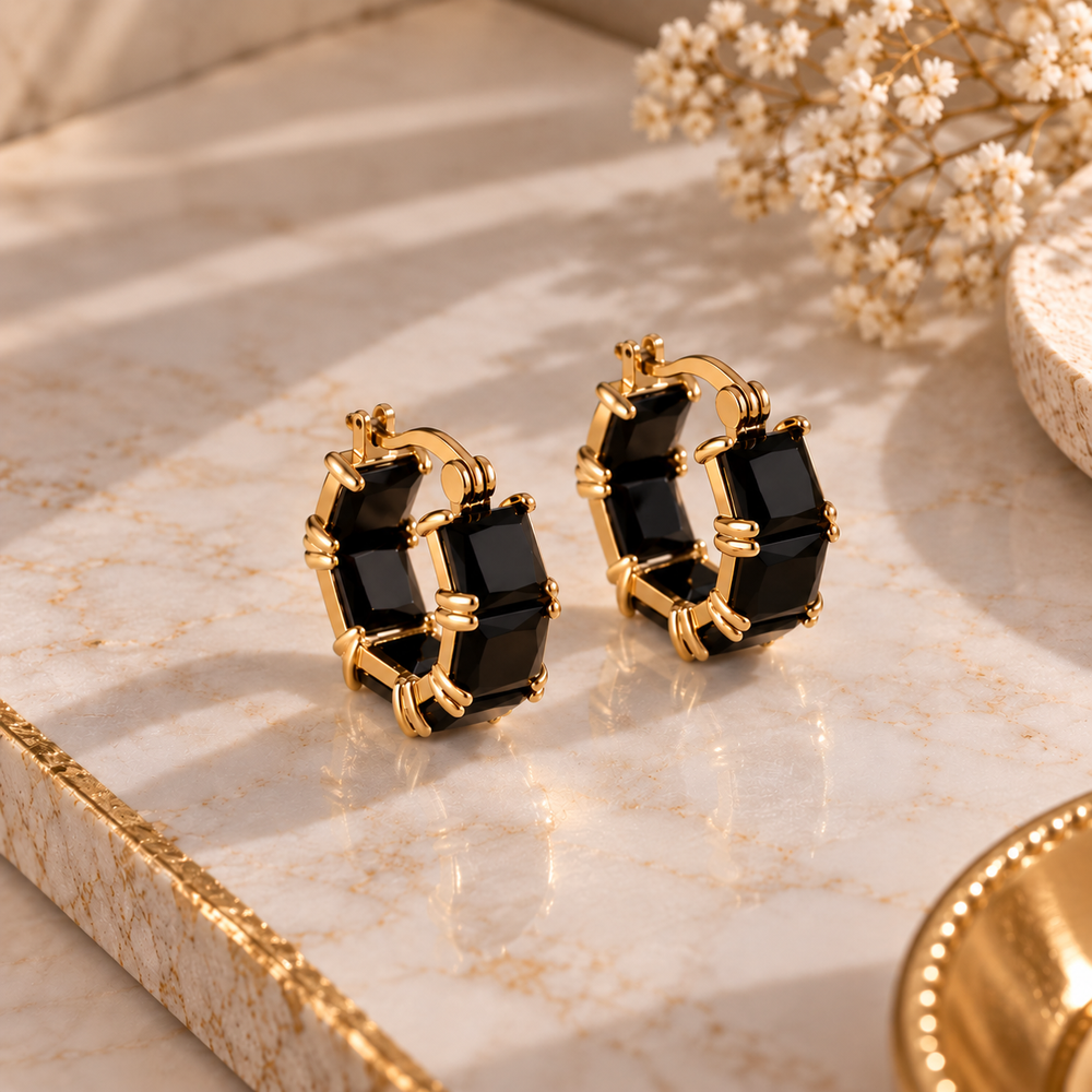 Black Zirconia Hoop Earrings