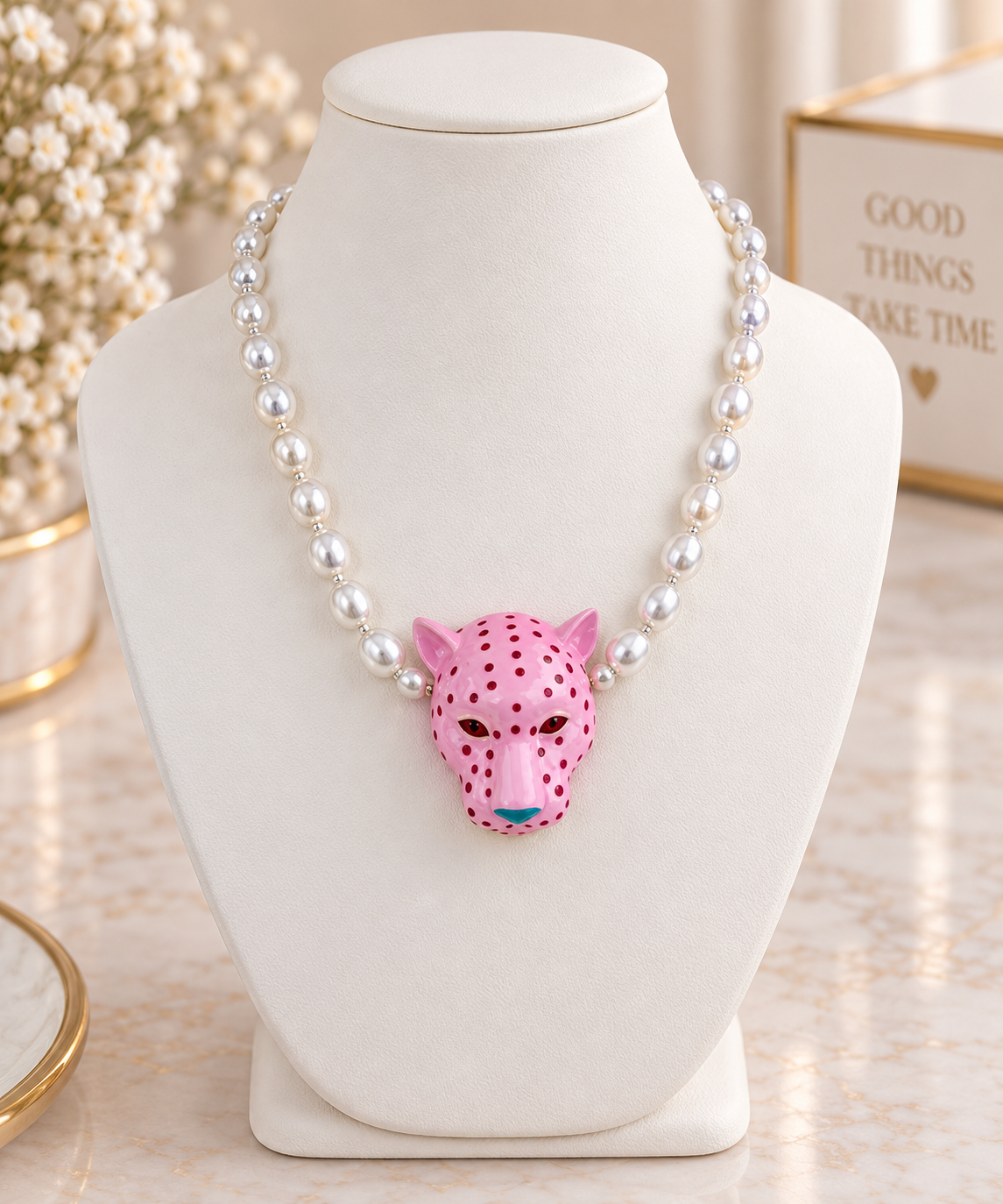 Retro Enamel Leopard-Head Pendant Necklace