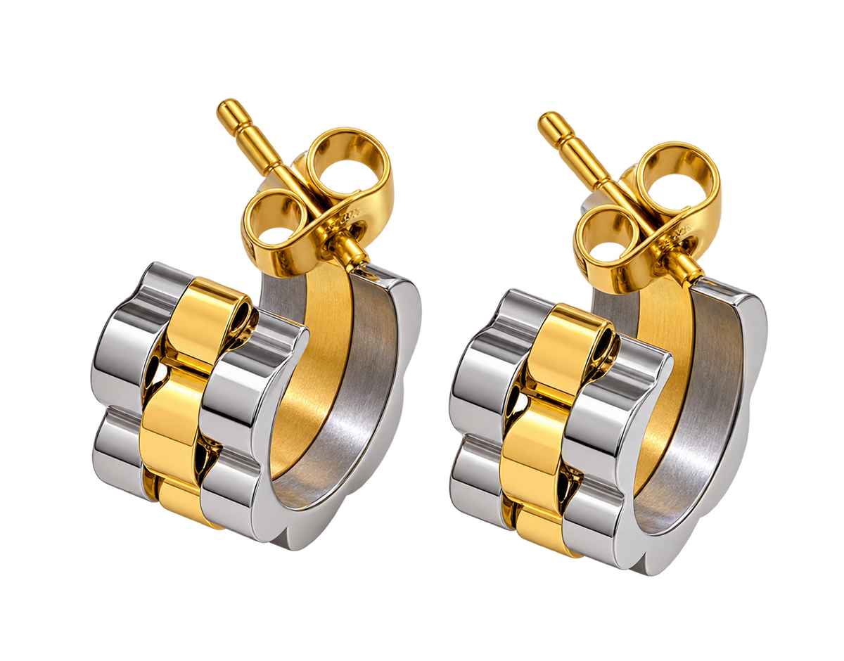 Stainless Steel 2-Tone Stud Earrings