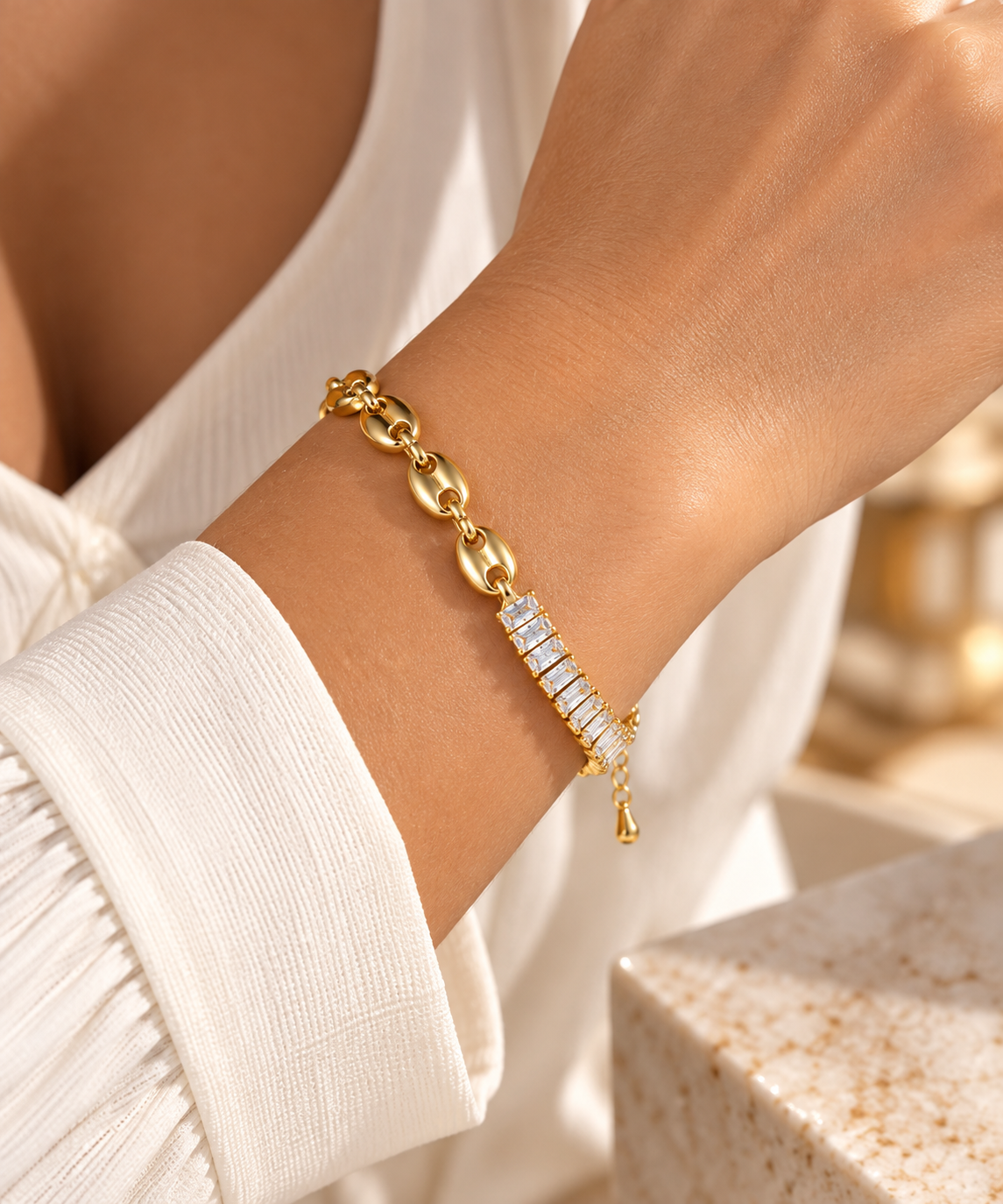 Stainless Steel Bead & Zirconia Stone Bracelet
