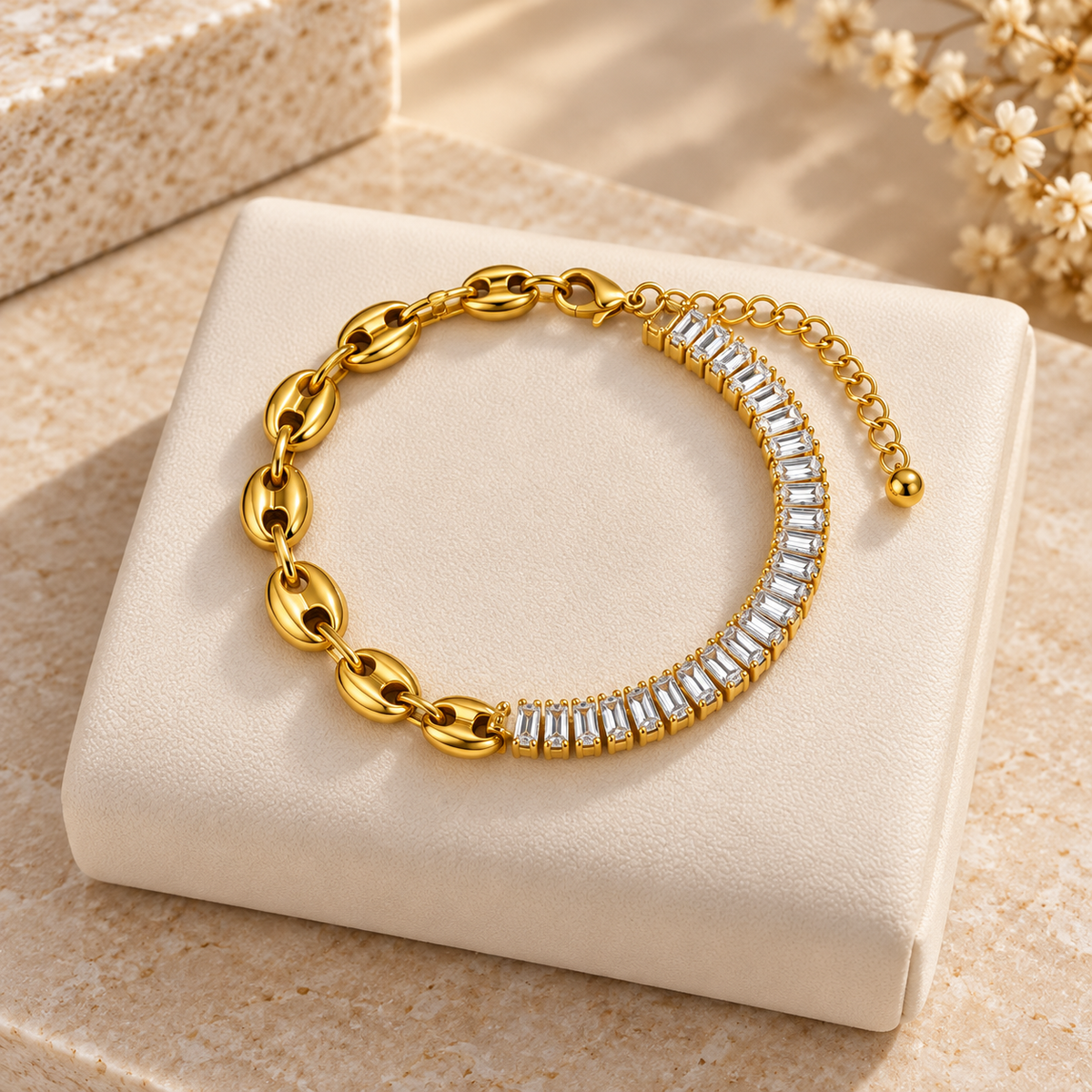 Stainless Steel Bead & Zirconia Stone Bracelet