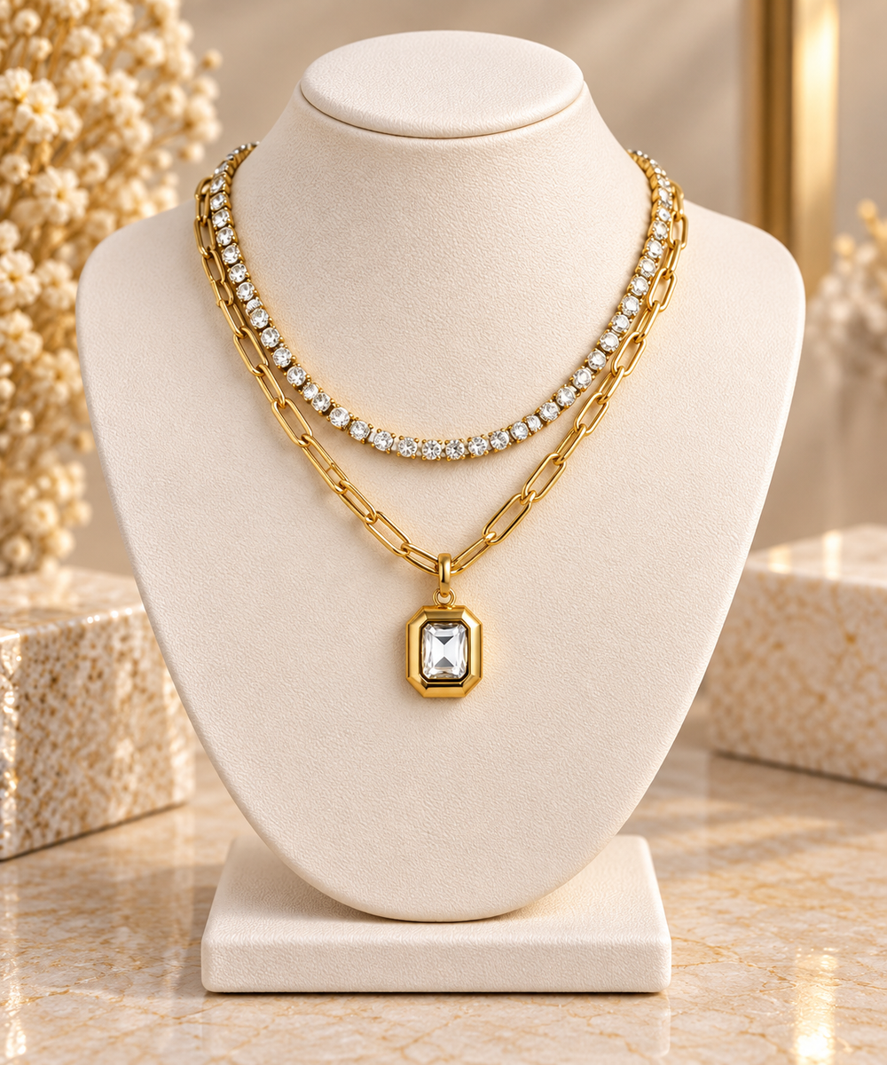 Luxury Stainless Steel Tennis Racket Necklace