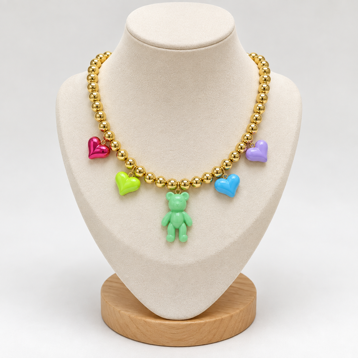 Unique Heart-Shaped Beaded Bear Pendant Necklace