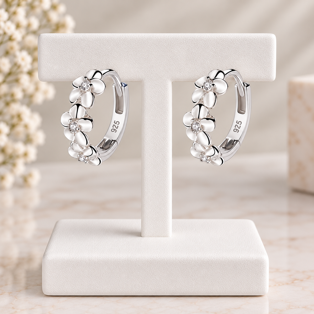 Sterling Silver Plated Small Rose Flower Round Earrings