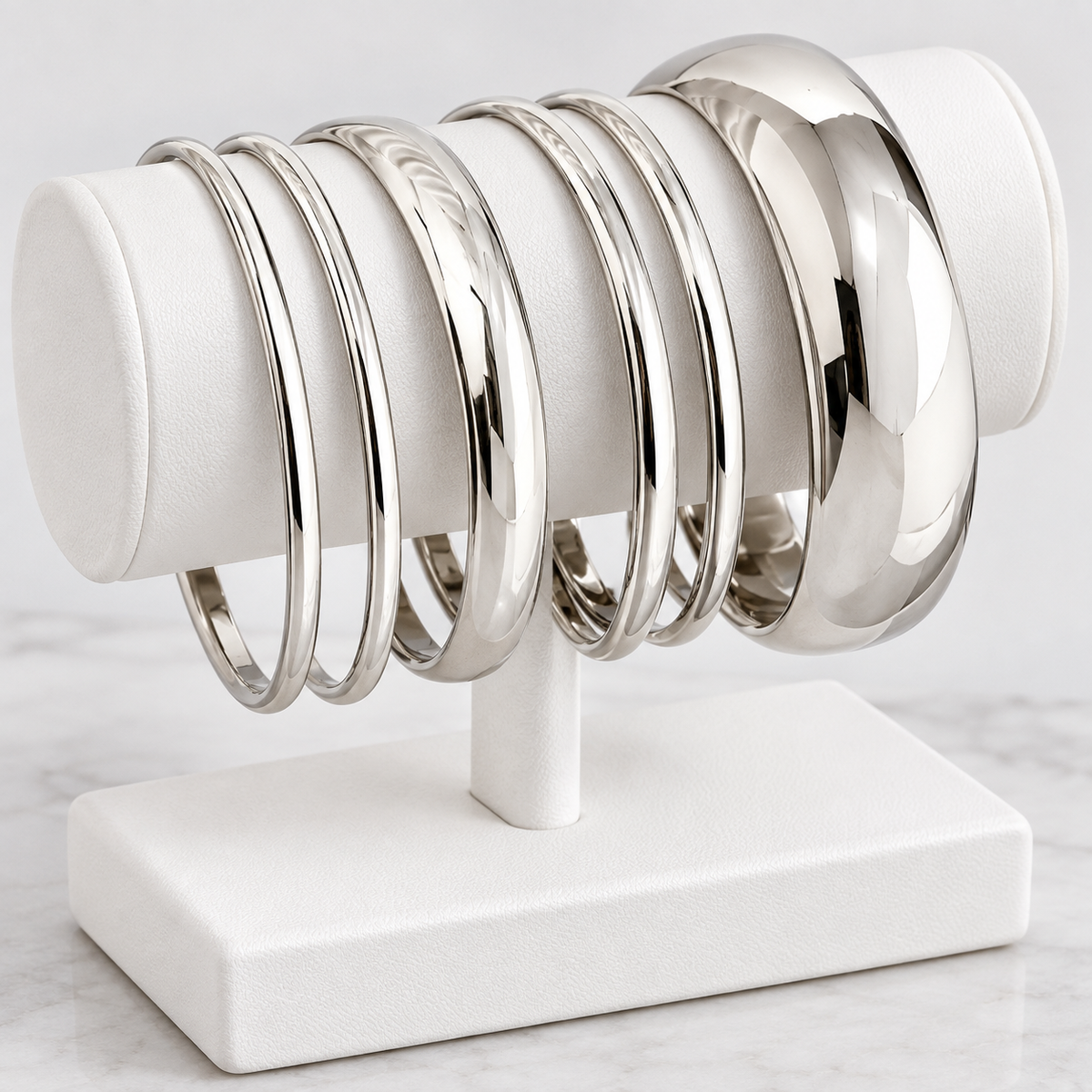 Elegant Wide Flat Silver-Tone Metal Bangle Bracelets