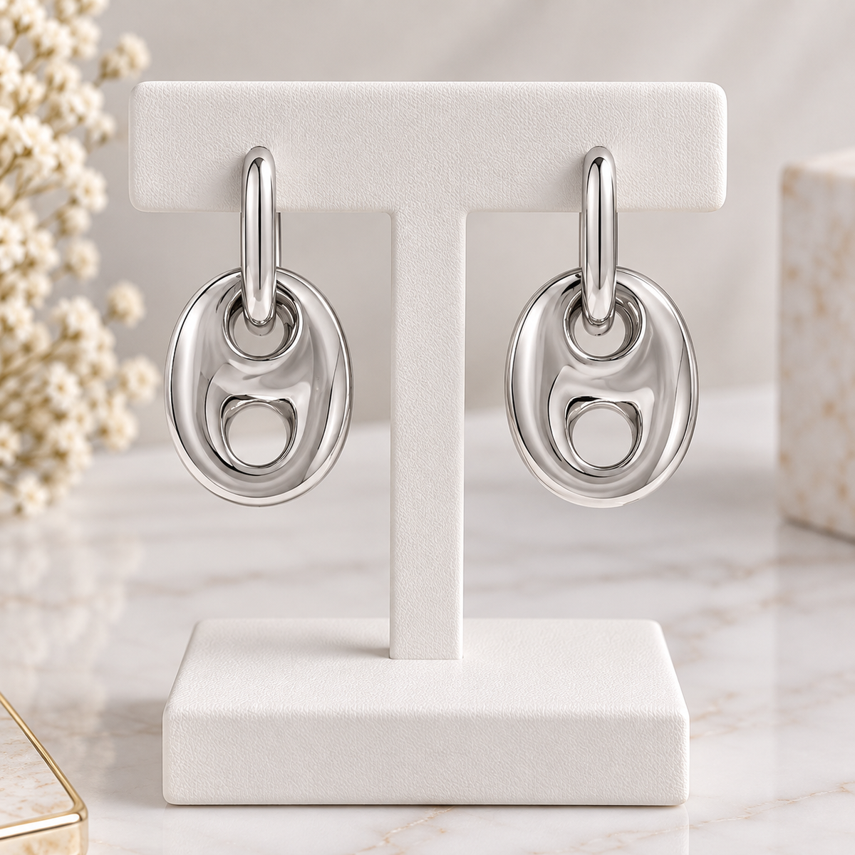 Stainless Steel Two-Tone Pig Nose Design Earrings