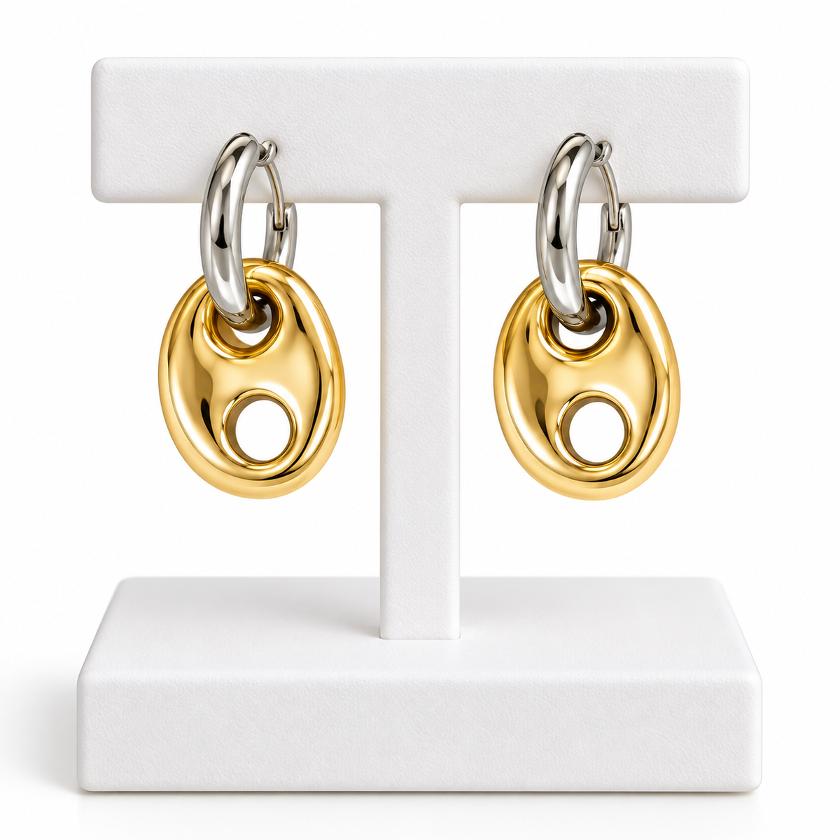 Stainless Steel Two-Tone Pig Nose Design Earrings