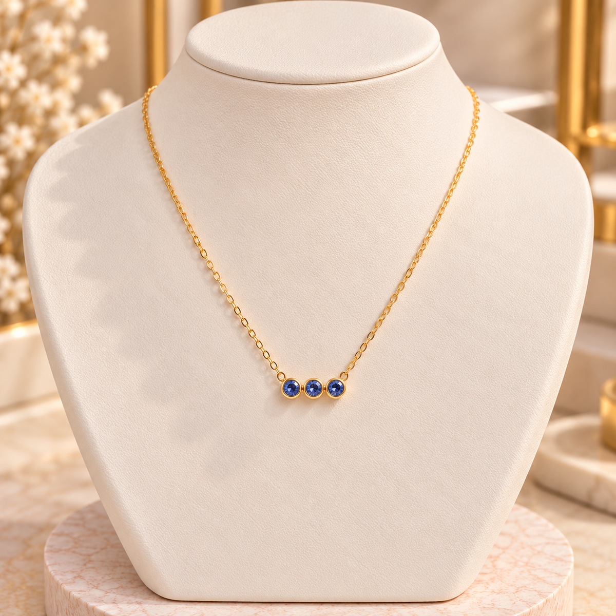 Three Round Birthstone Zircon Necklace