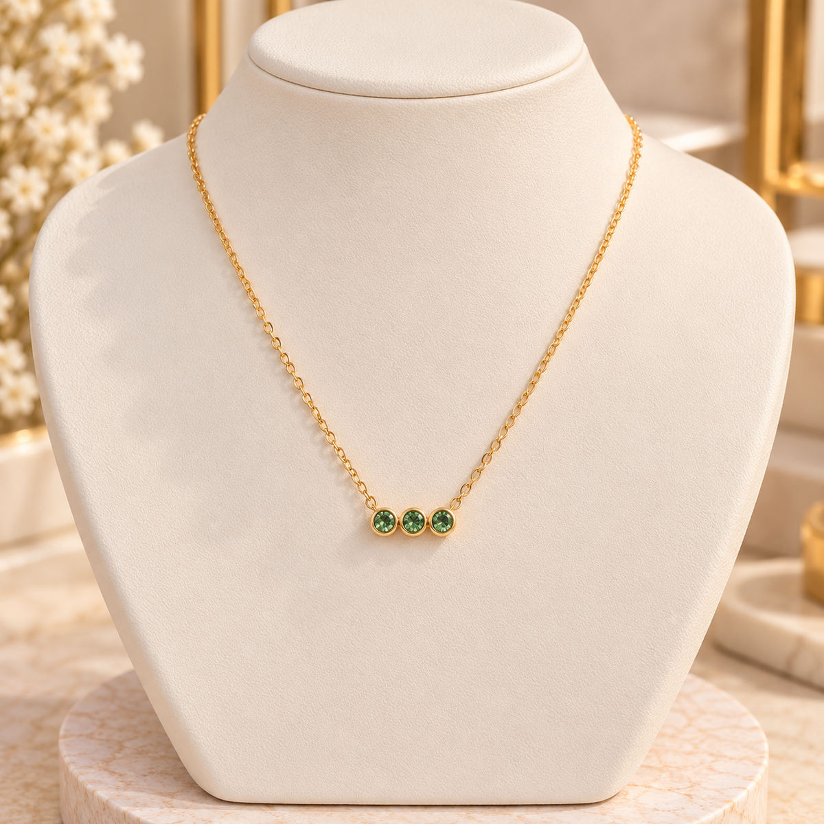 Three Round Birthstone Zircon Necklace
