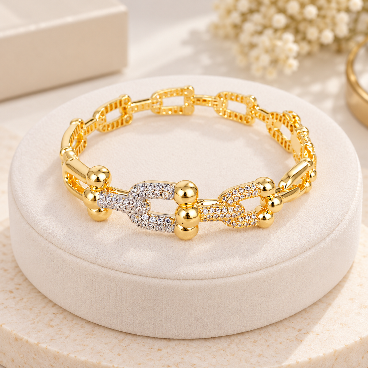 U-Shaped Zircon Charm Bangle