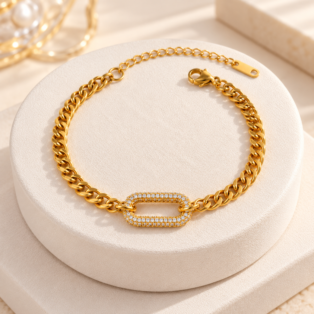 Cuban Chain Oval Zircon Bracelet — Silver