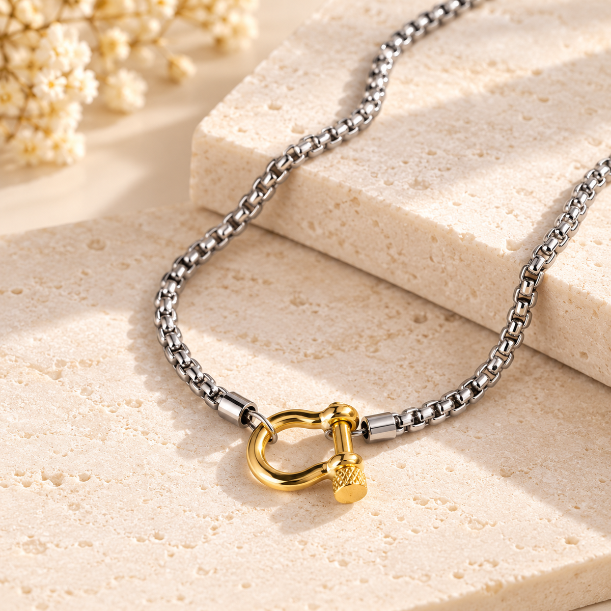Horseshoe Carabiner Box Chain Necklace
