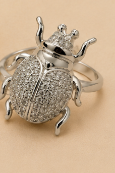 Zirconia Scarab Beetle Adjustable Ring