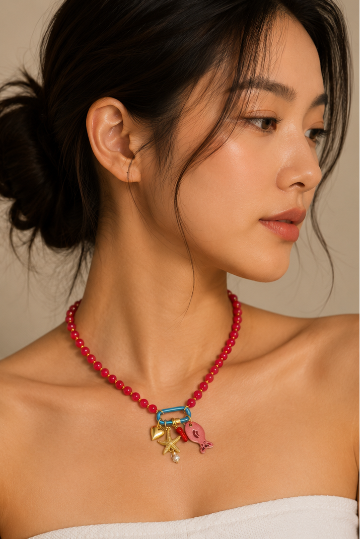 Starfish Gold-Plated Resin Beaded Water Resistant Necklace